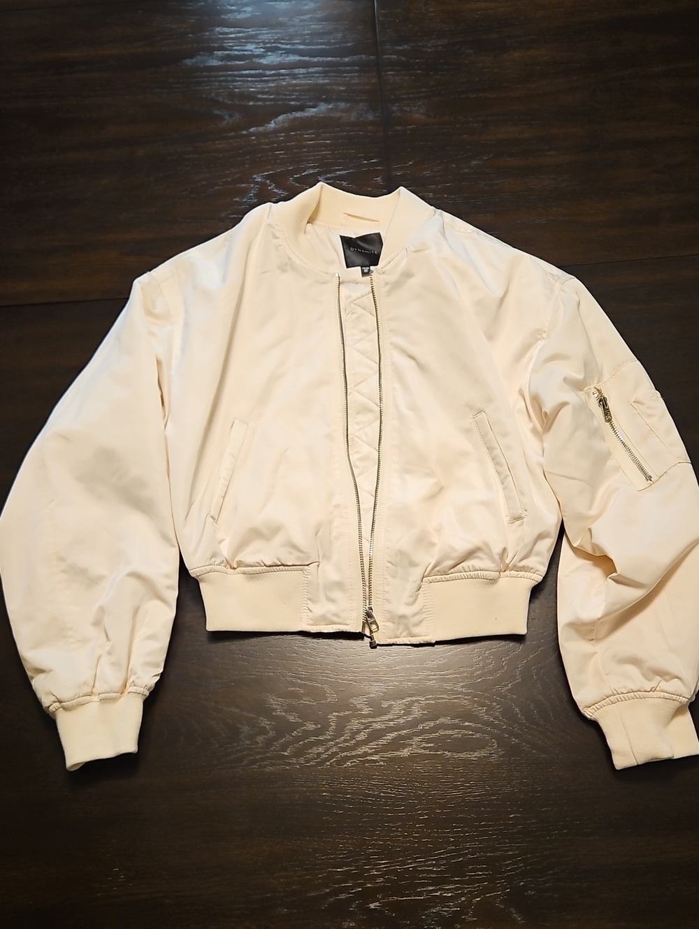 Dynamite Cropped Bomber Jacket in Cream